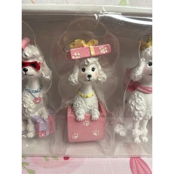 Pink Poodle Dog Holiday Ornaments set of 3 - Picture 3 of 4